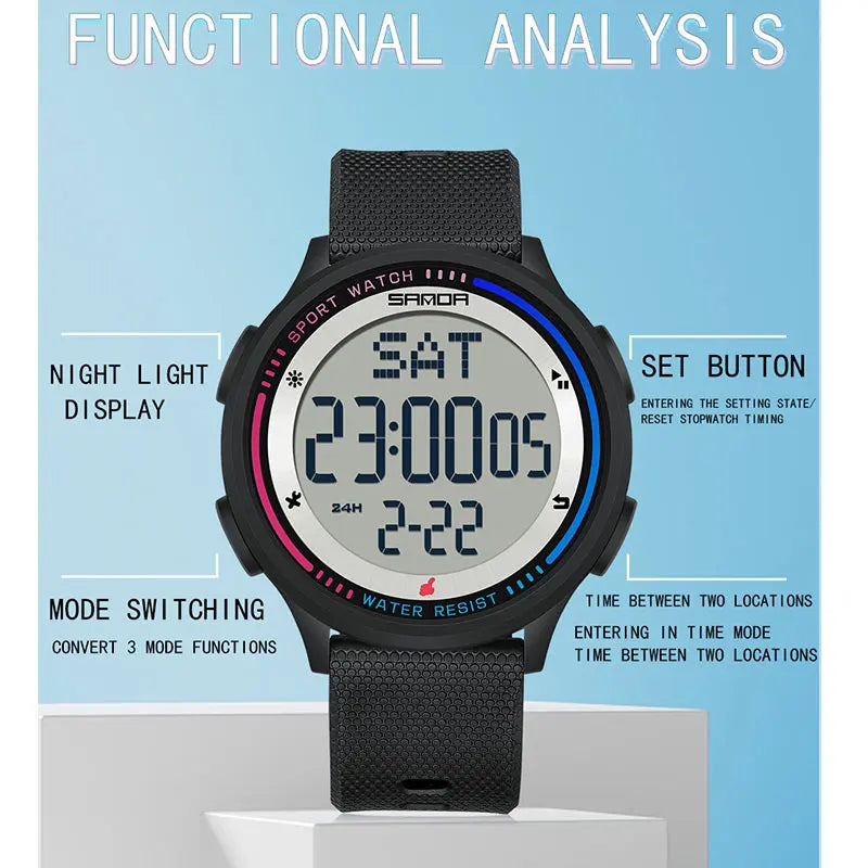 SANDA Children Fashion Digital Movement Teenager Students Hand Clock Trendy Water Resistant Outdoor Sports Mode Wrist Stop Watch