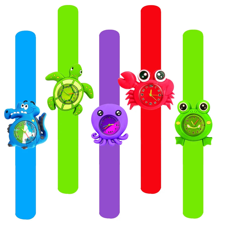Cartoon Dolphins Sharks Children Watches Baby Learn Time Puzzle Toy Bracelet 3D Crocodile Crab Kids Digital Electronics Watch