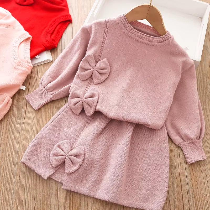 Girls Clothing Set 2-Piece Long Sleeved Sweater Set Autumn/Winter Sweatshirt+Skirt Set Childrens Clothing for the Start of Schoo