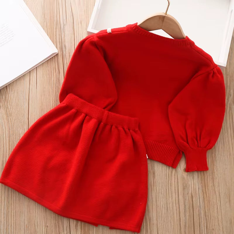 Girls Clothing Set 2-Piece Long Sleeved Sweater Set Autumn/Winter Sweatshirt+Skirt Set Childrens Clothing for the Start of Schoo