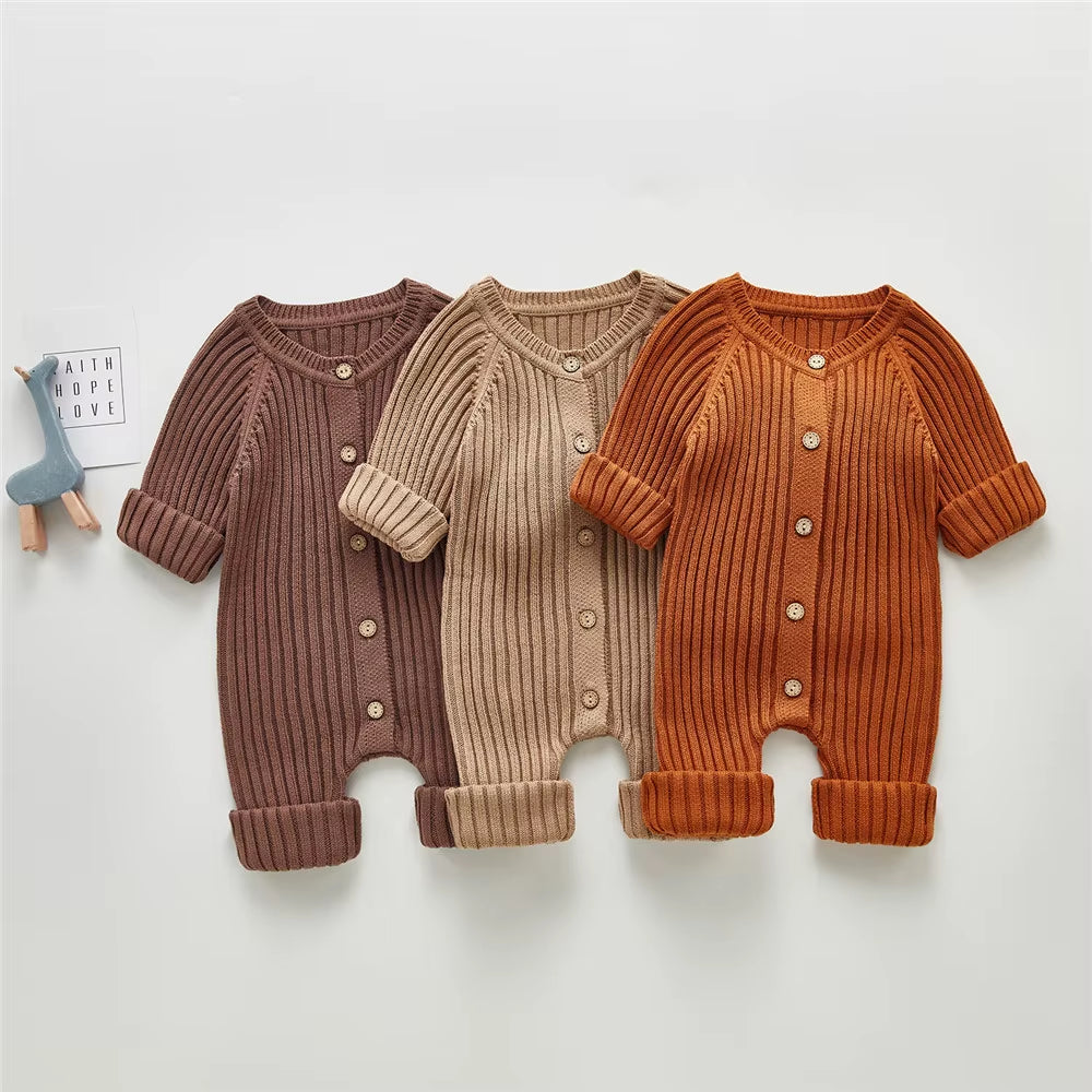 0-24M Newborn Infant Baby Boy Girl Autumn Winter Romper Long Sleeve O-Neck Knitting Jumpsuit 3Colors