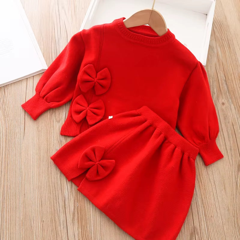 Girls Clothing Set 2-Piece Long Sleeved Sweater Set Autumn/Winter Sweatshirt+Skirt Set Childrens Clothing for the Start of Schoo